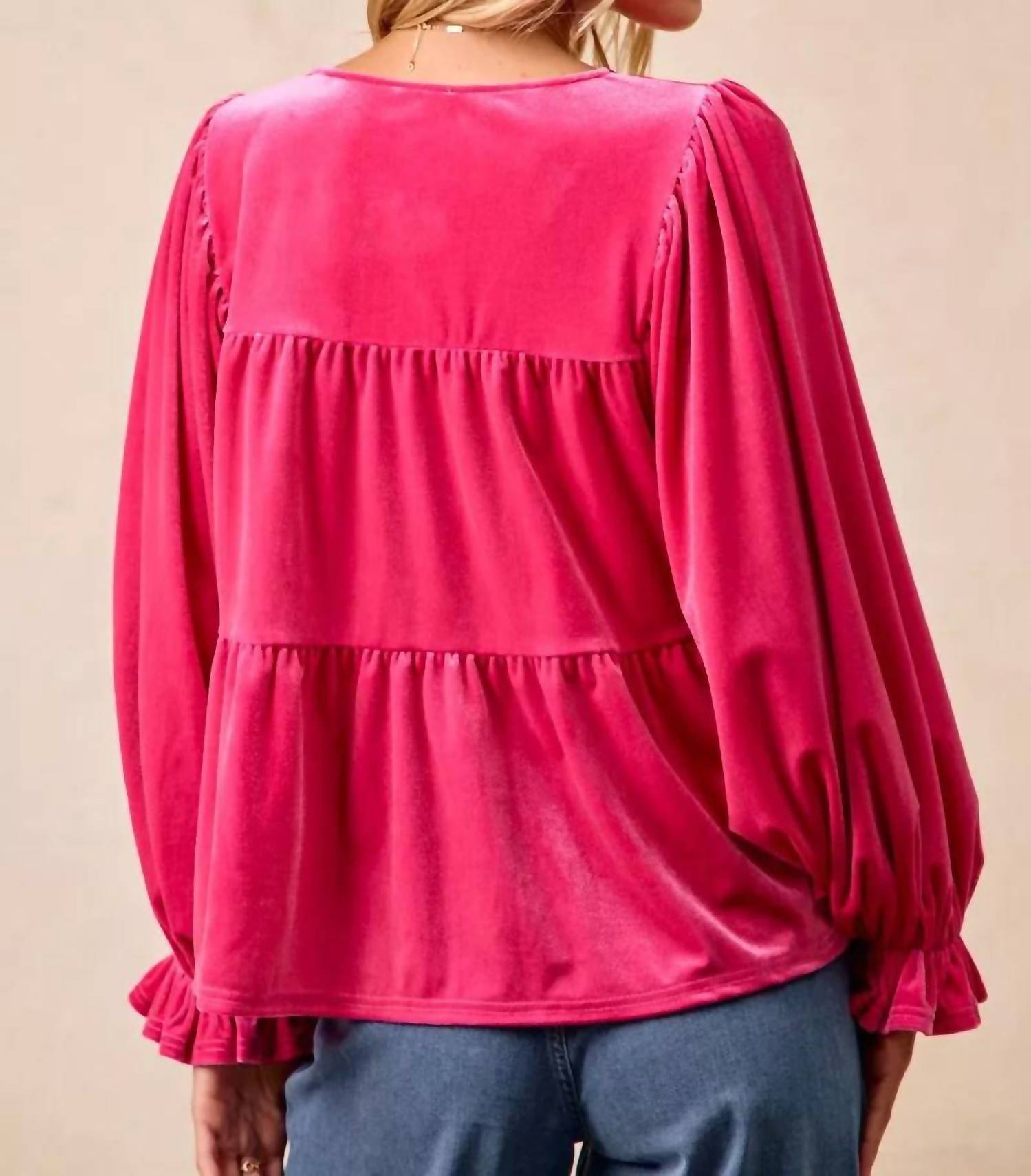 Bibi - Velvet Bow Tied Blouse