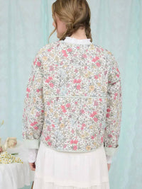 Blu Pepper - Floral Front Tie Quilted Jacket