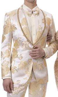 Kent & Park 2 Piece Fashion Slim Fit Suit With Bowtie in ivory gold - men's jacket