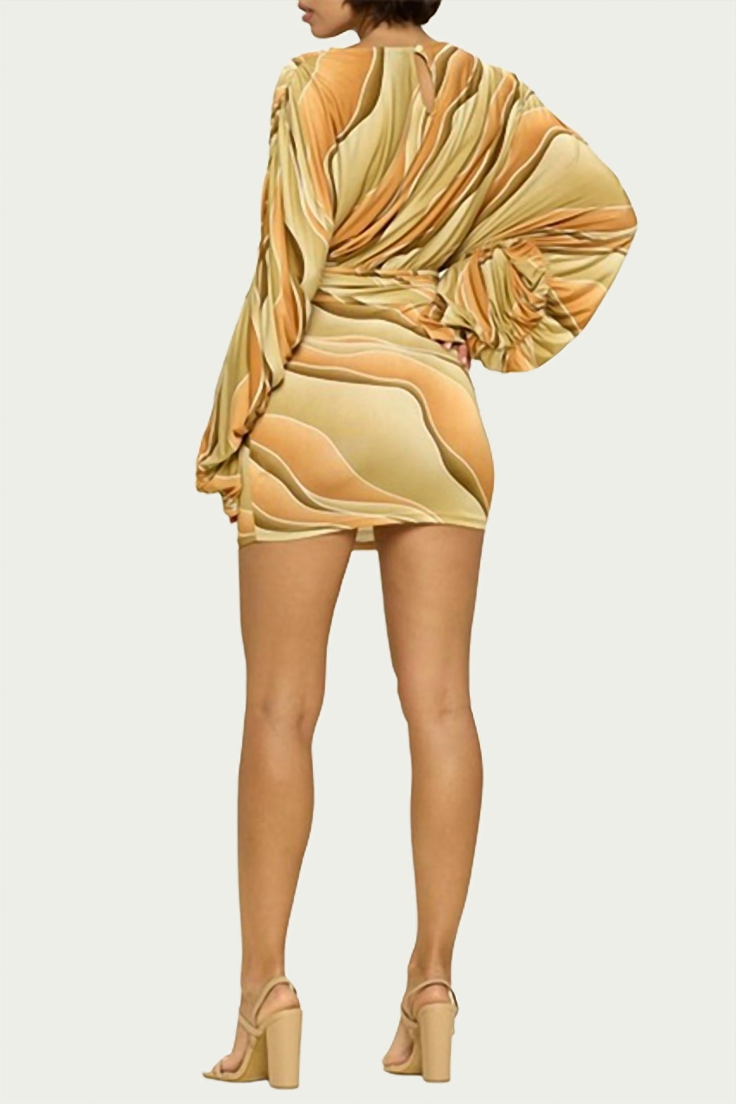 MARBLE RUCHED JERSEY MINI DRESS
