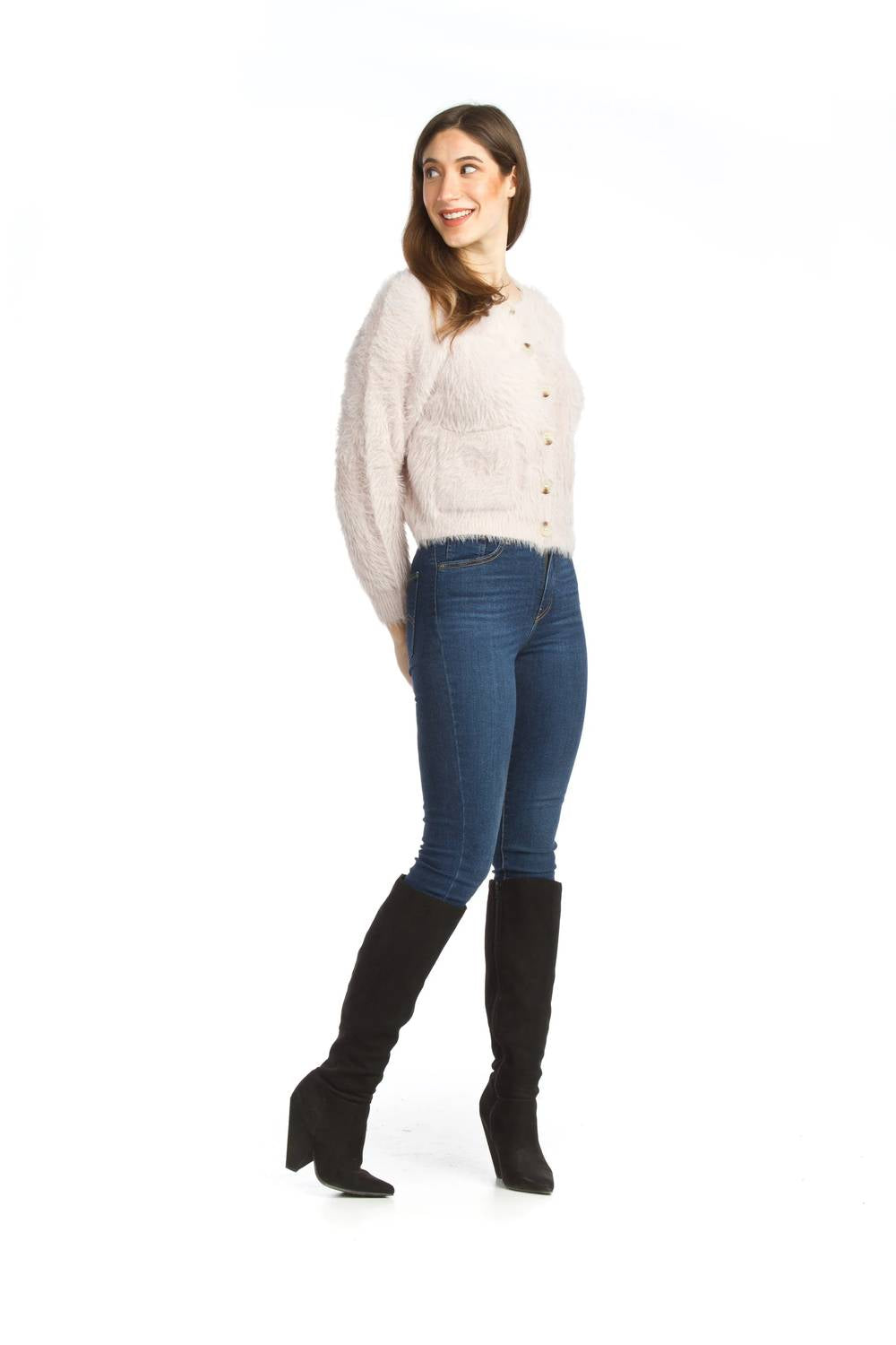 Papillon - Short Eyelash Knit Button Front Cardigan