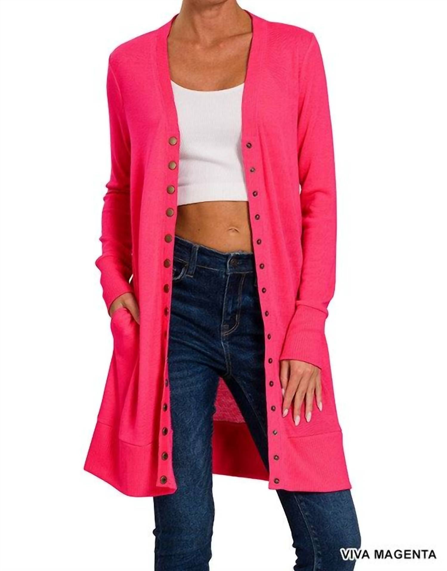 Zenana - Women's Snap Button Longline Cardigan