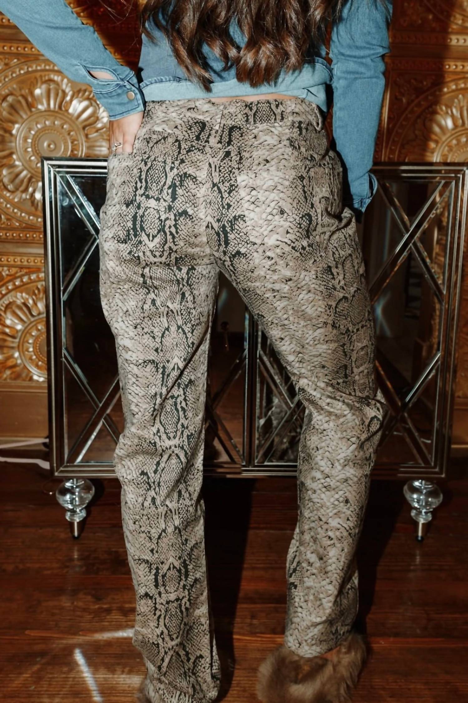 Dustella Python Print Stretch Jeans in beige - women's pants - detail view