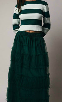 Sunday Edition - Frilled Tiered Mesh A-Line Midi Skirt