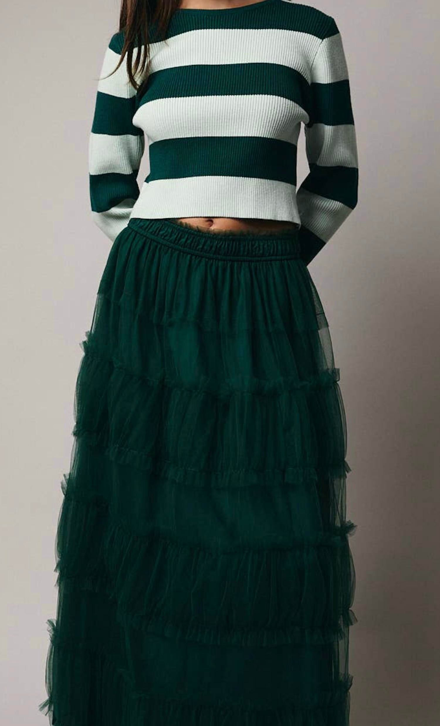 Sunday Edition - Frilled Tiered Mesh A-Line Midi Skirt