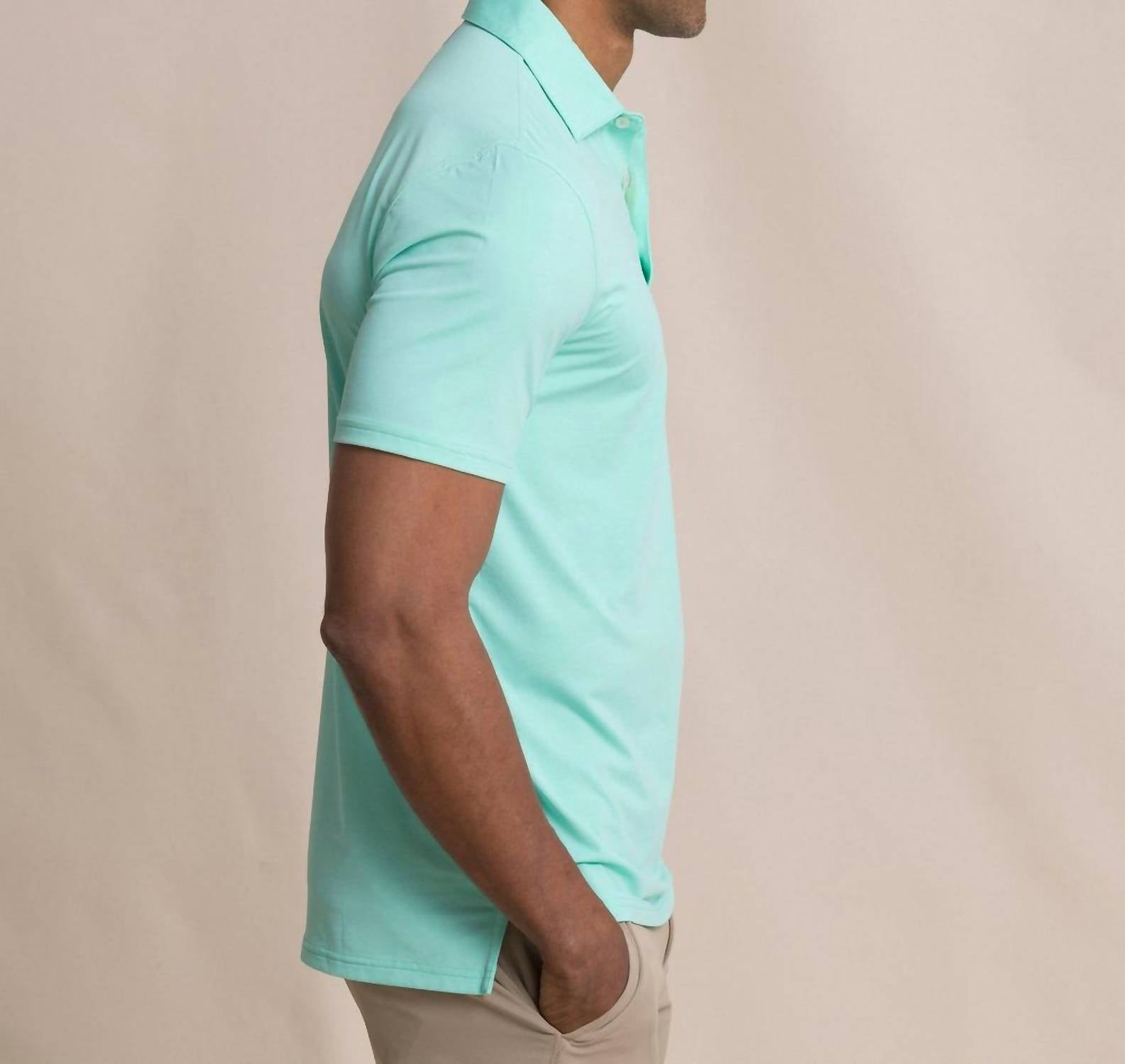 SOUTHERN TIDE Coastal Breeze Performance Polo in heather jade green - men's shirt - detail view