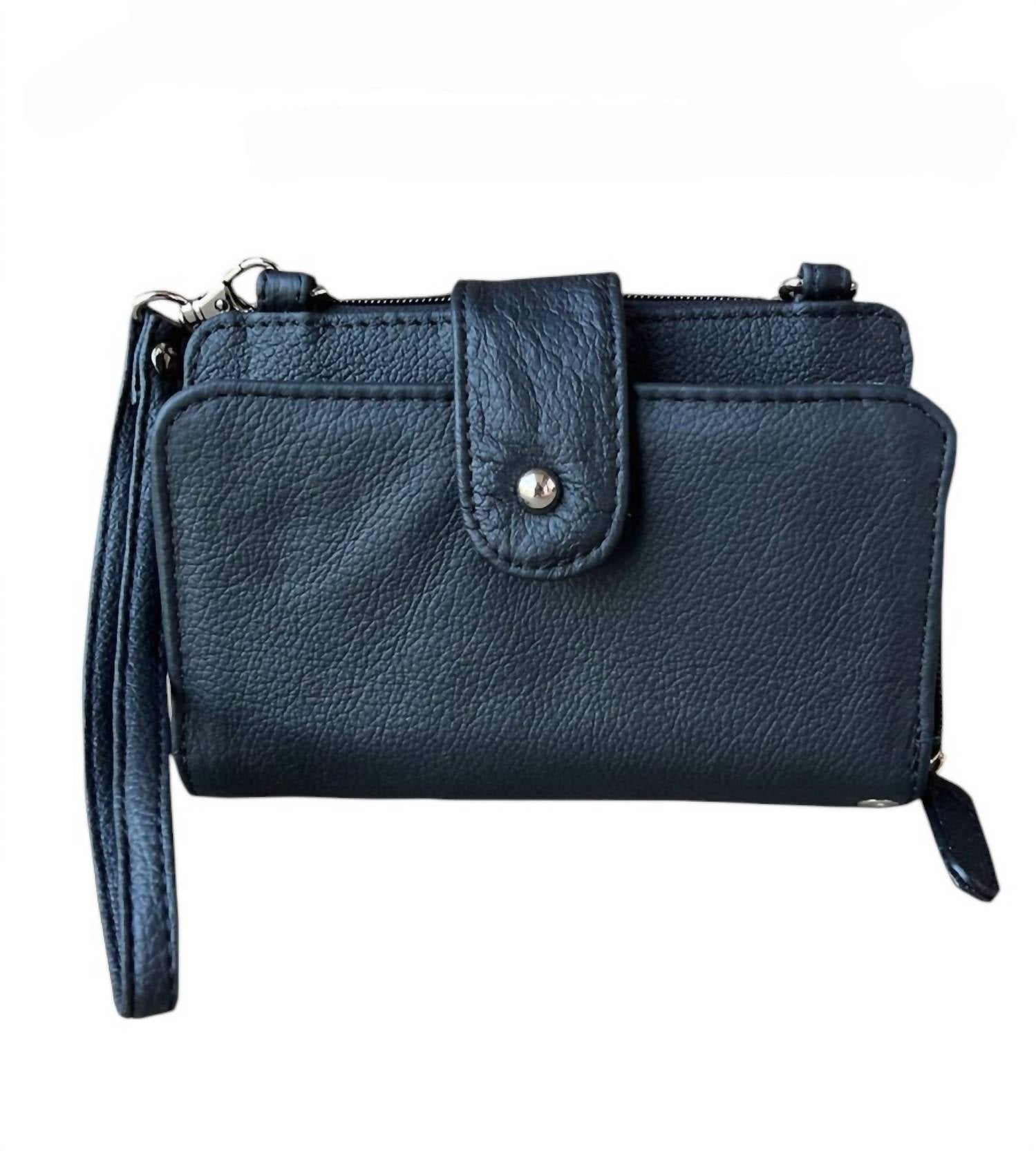 Roma Leathers Women's Leather Phone Crossbody Wallet in black - women's bag