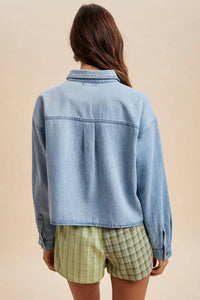 Anniewear - Denim Cropped Button Down Jacket