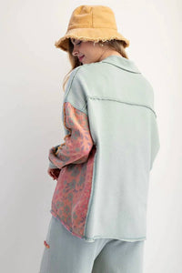 Easel - Floral Print Mock Neck Washed Terry Pullover