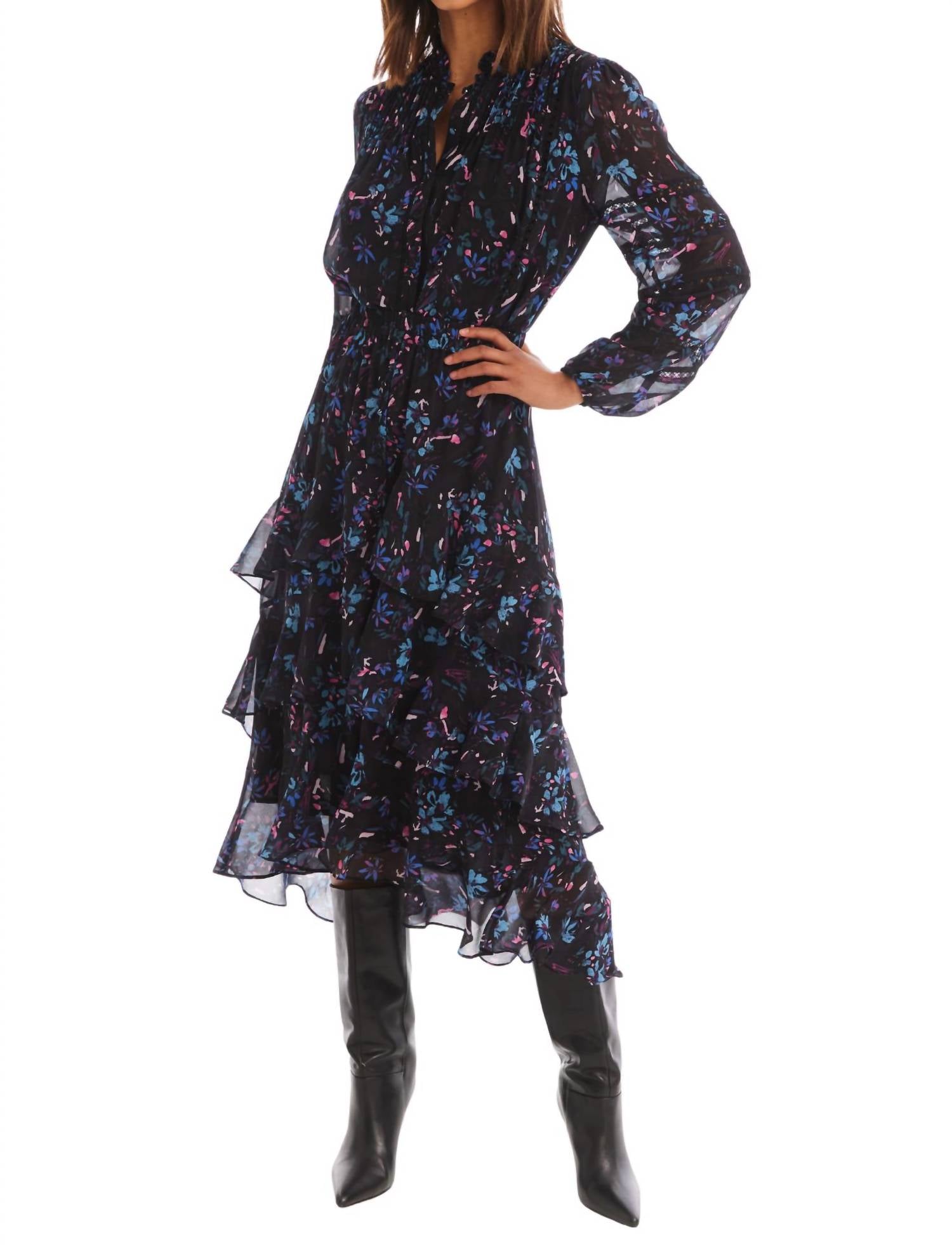 ALLISON NEW YORK Erica Long Sleeve Blouse in black floral - women's blouse - view 4