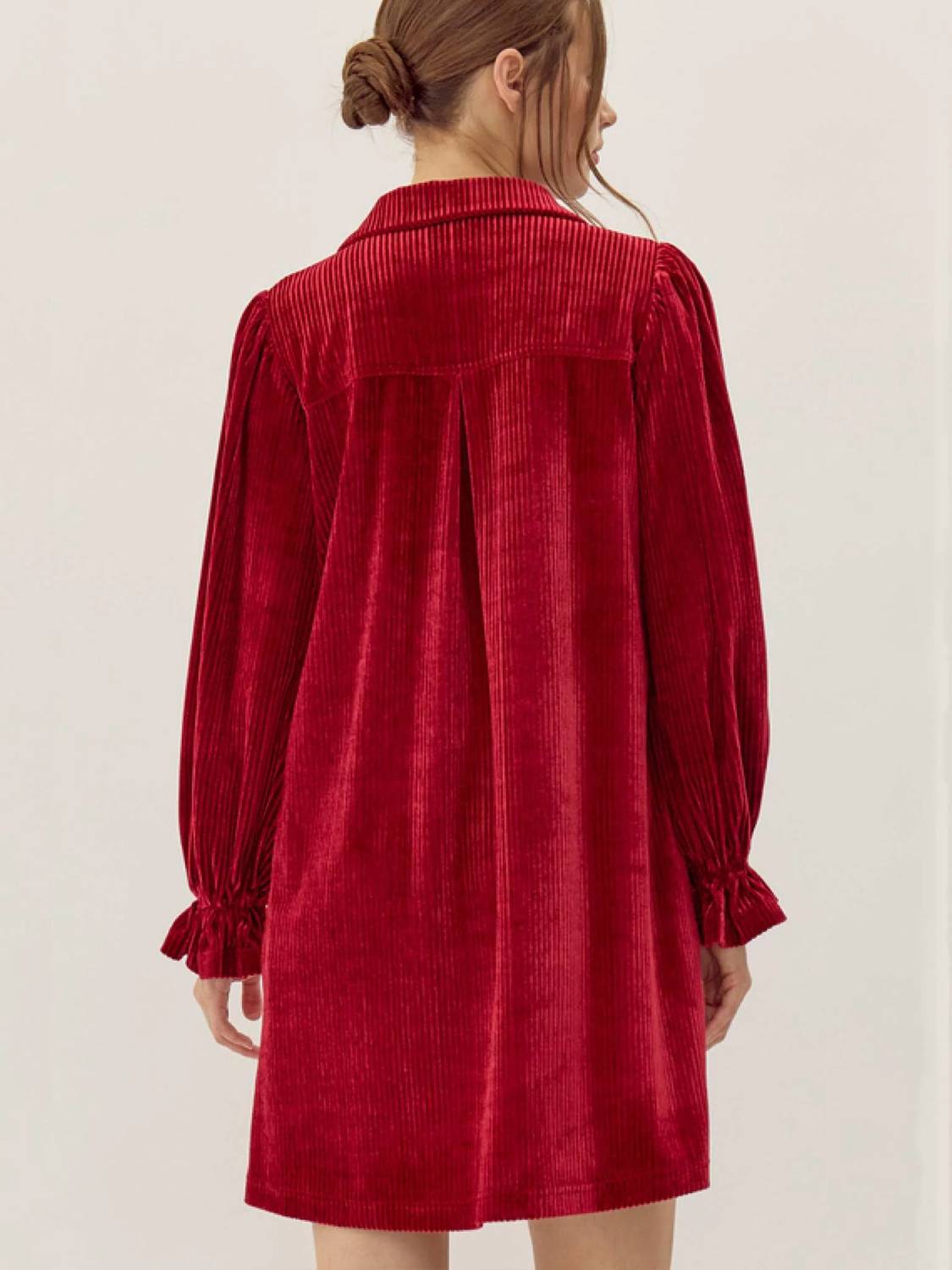 Jodifl - Women's Corduroy Velvet Shirt Dress