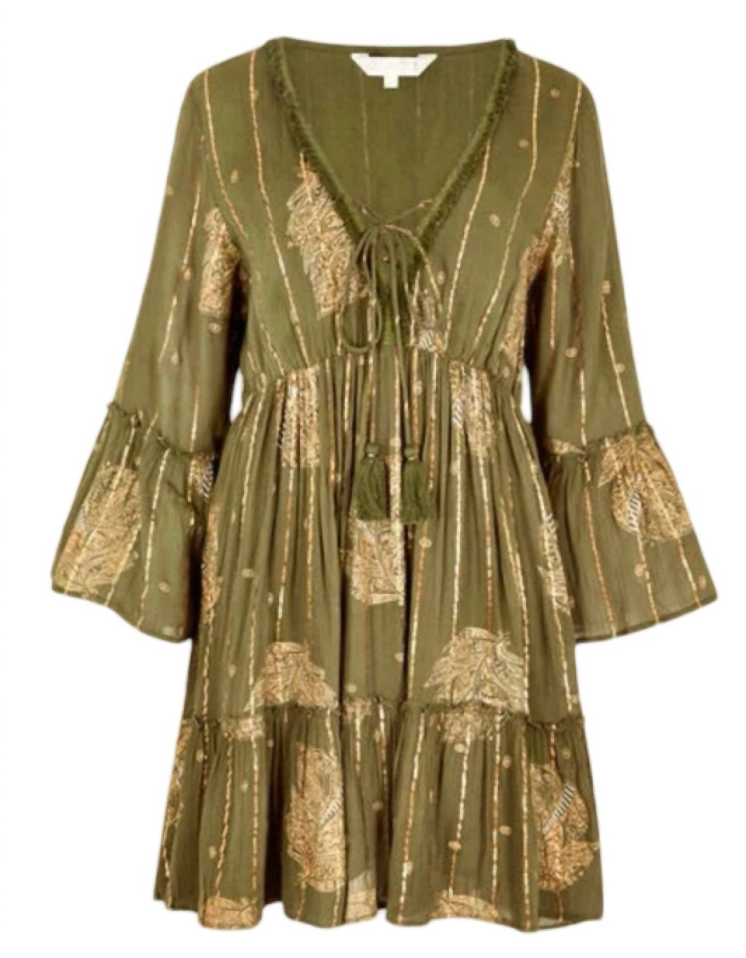 Apricot - Bohemian Lurex Bell Sleeve Dress