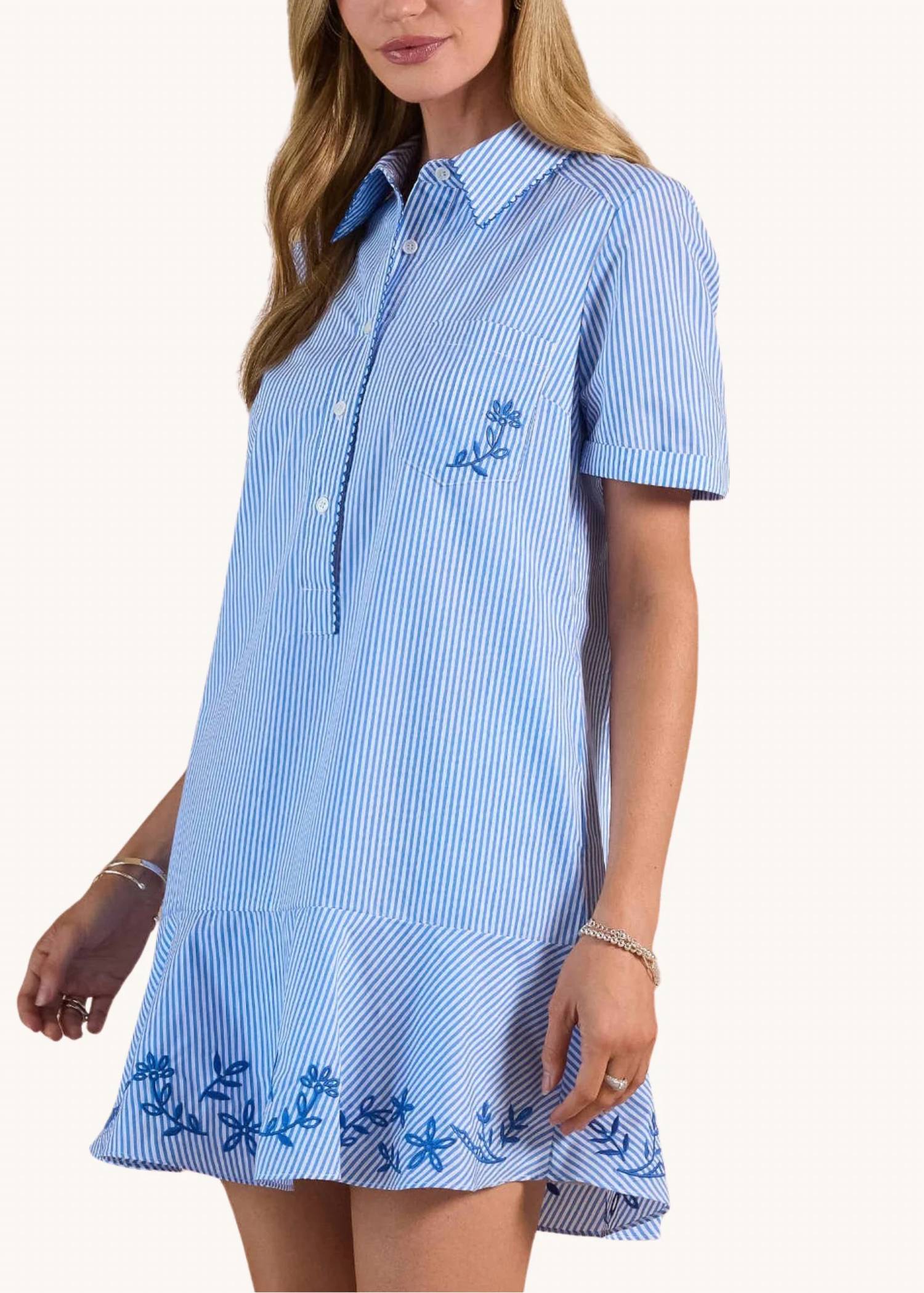 Current Air - Striped Embroidered Mini Shirt Dress