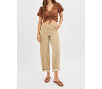 Risen - High Rise Crop Barrel Corduroy Pants