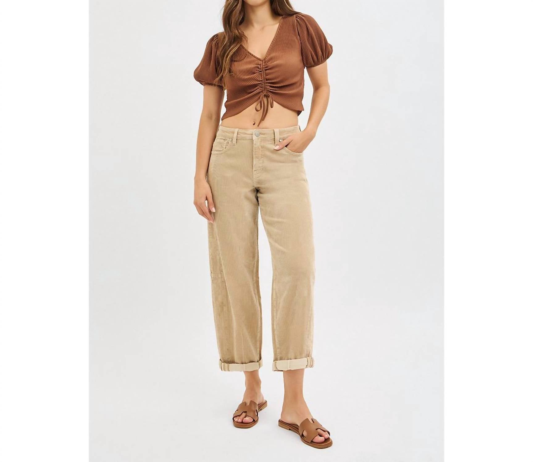 Risen - High Rise Crop Barrel Corduroy Pants