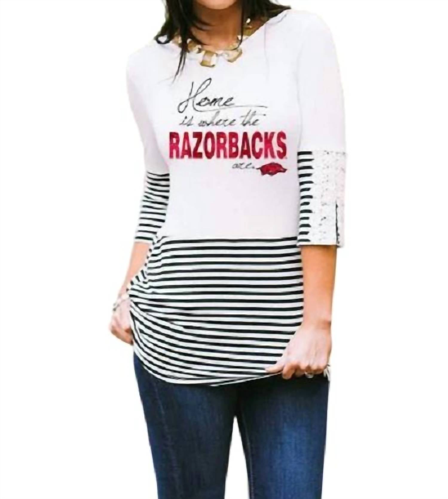 Gameday Couture - University of Arkansas Button-Lace Top
