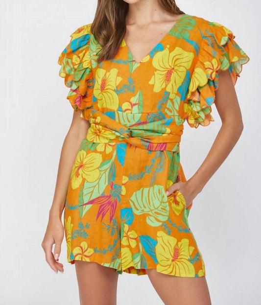 Fate By Lfd - Tropical Linen Ruffle Sleeve Romper