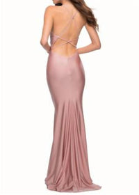 La Femme - Jersey Long Open Back Dress