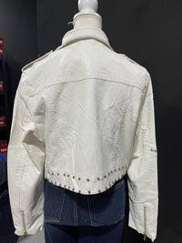 Coalition LA Women's Biker Leather Jacket in white - women's jacket - alternate view