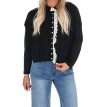 Miou Muse - Softly Woven Lace Trim Cardigan