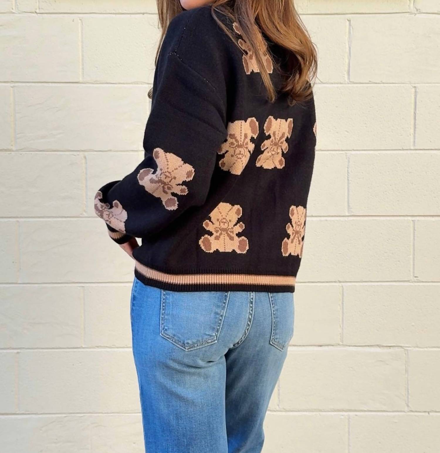 THML Harmony Button Front Sweater in black brown - women's sweater - alternate view