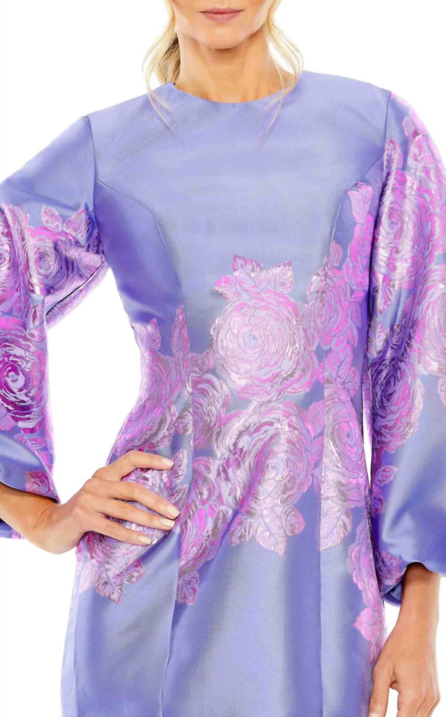 Mac Duggal - Floral Print Balloon Sleeve Dress