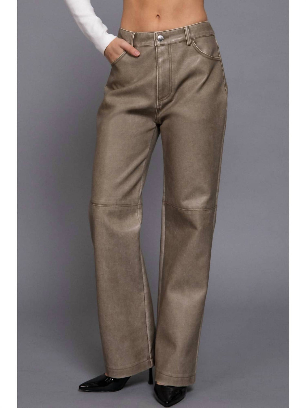 Active Basic - Washed Faux Leather Long Pants