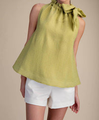 GLAM Ruffle Neck Tie Sleeveless Top in green - women's blouse