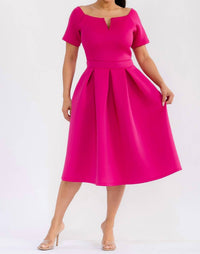 Karen T Design Pleated Midi Dress in magenta - women's dress