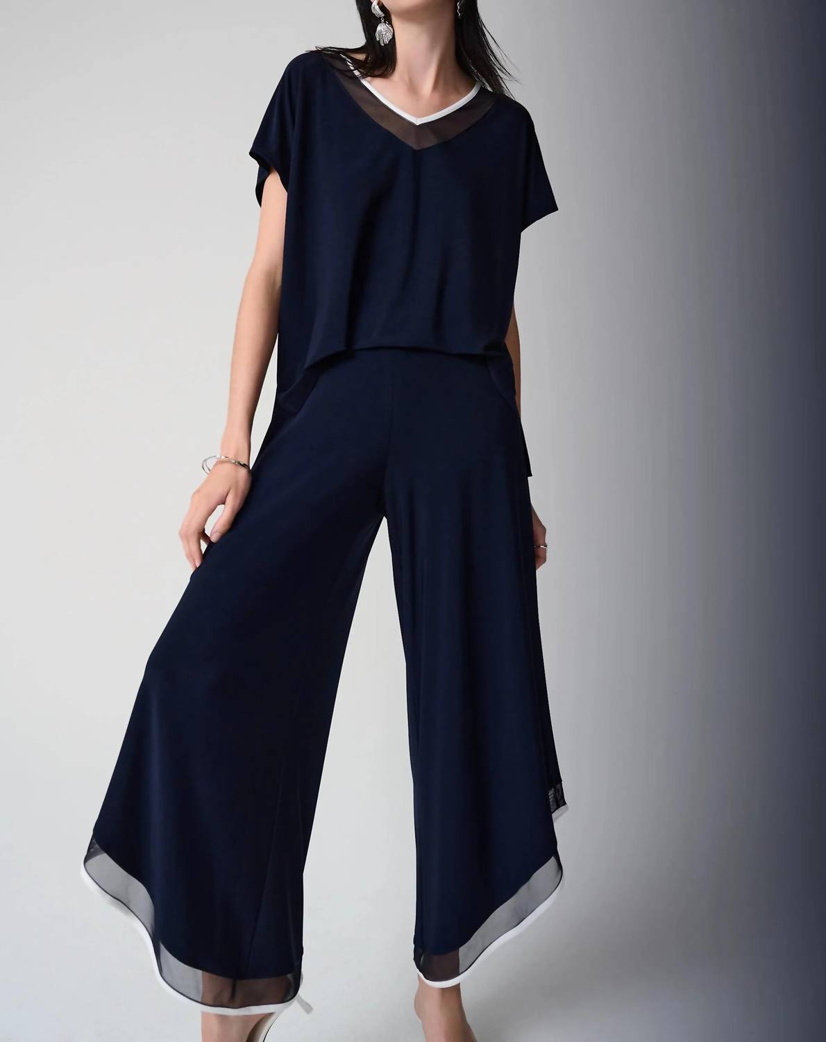 Joseph Ribkoff - Mesh Insert Wide Leg Jumpsuit