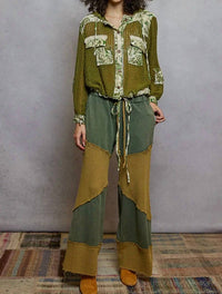 POL Vintage Washed Floral Print Crochet Jacket in olive green - women's jacket - alternate view