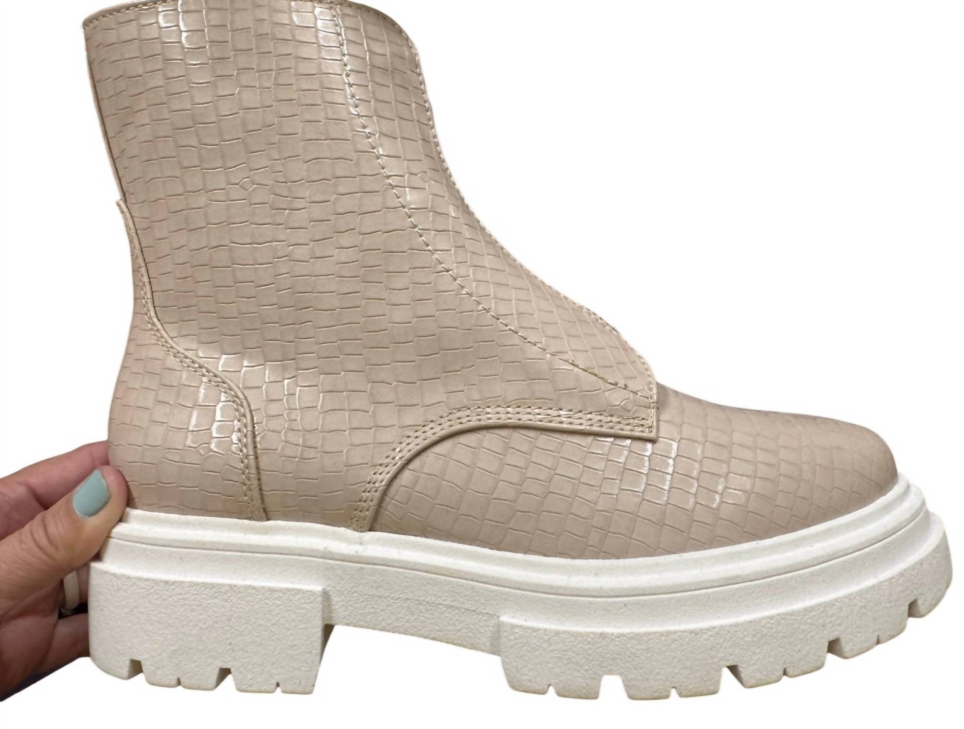 Cozy Girl Women's Jupiter Croco Ankle Boots in tan - women's shoe