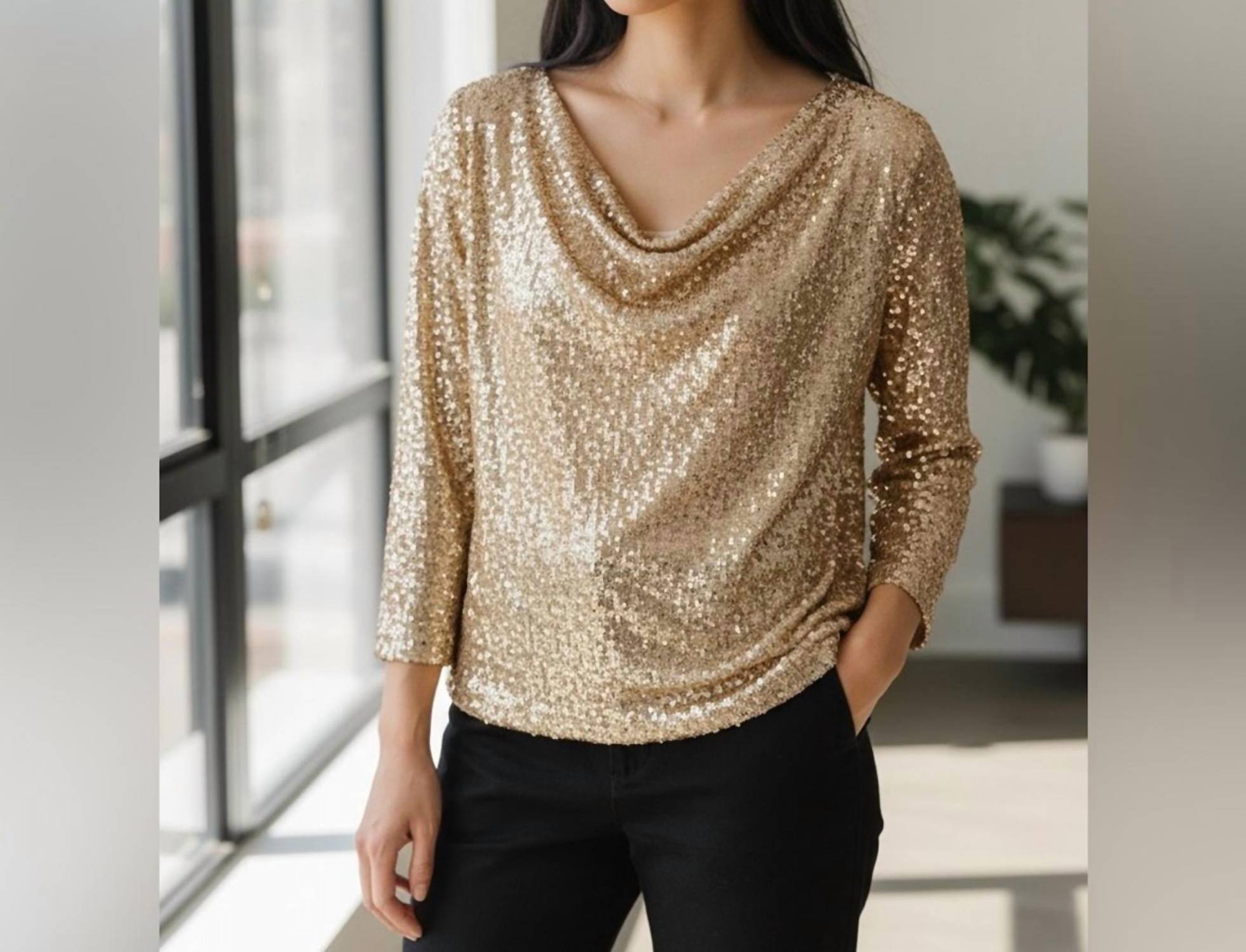 Vince Camuto - Sequin Draped Neckline Top