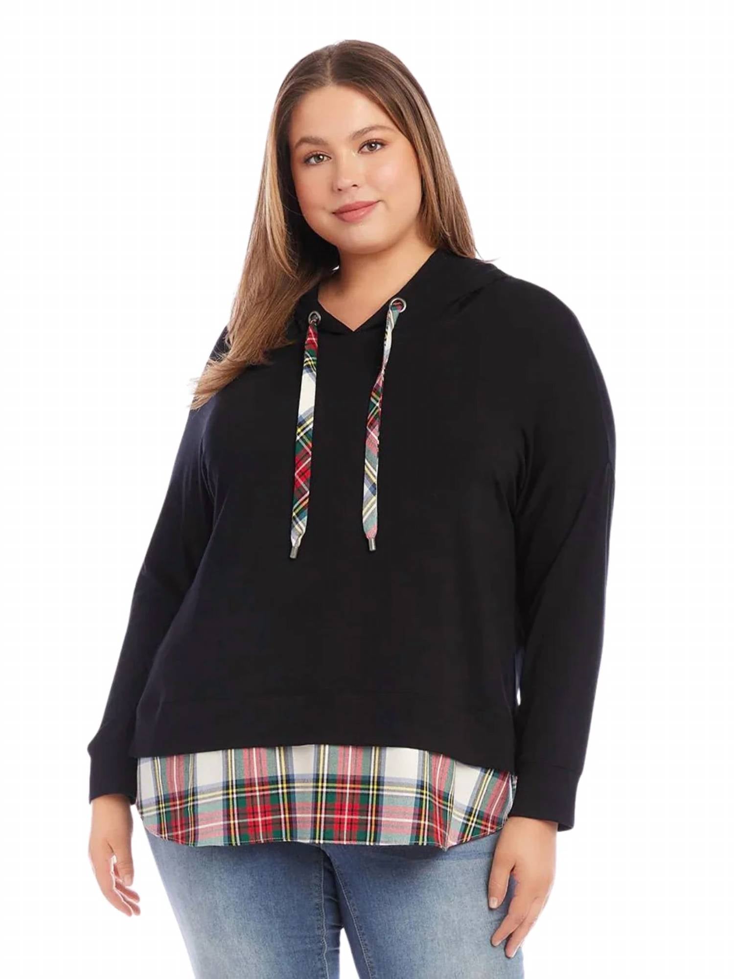 Karen Kane - Catalina Contrast Plaid Hem Hoodie