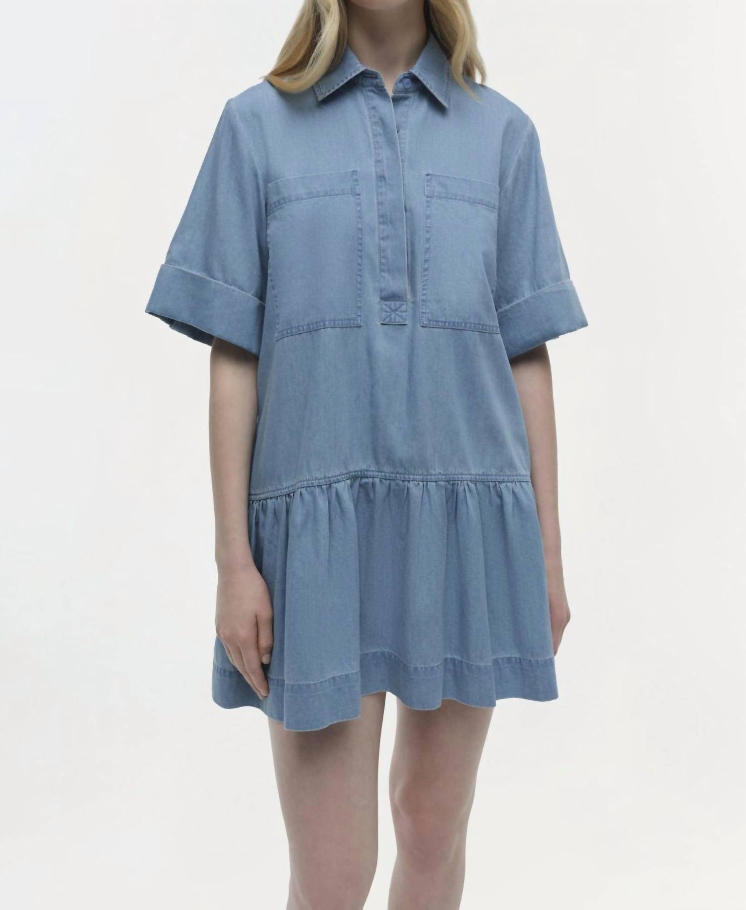 JONATHAN SIMKHAI Cris Short Sleeve Shirt Dress in stratus - women's dress