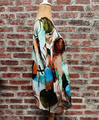 Jess & Jane - Abstract 3/4 Sleeve Chiffon Trim Hem Top