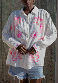 Gold & Silver - Embroidered Cotton Button Down Shirt