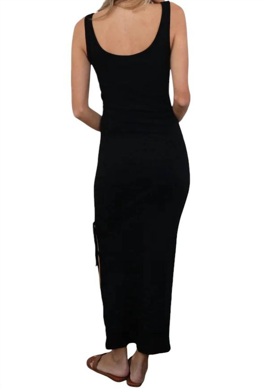 Bobi - Scoop Neck Dress w Tie Shirred Slit