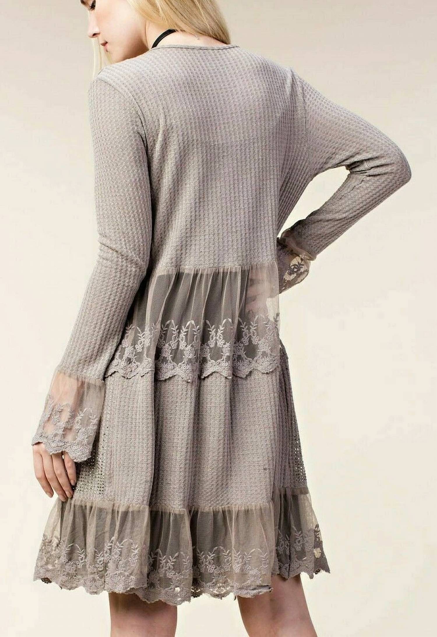 Vocal Apparel - Crystal Boho Lace Ruffle Cardigan