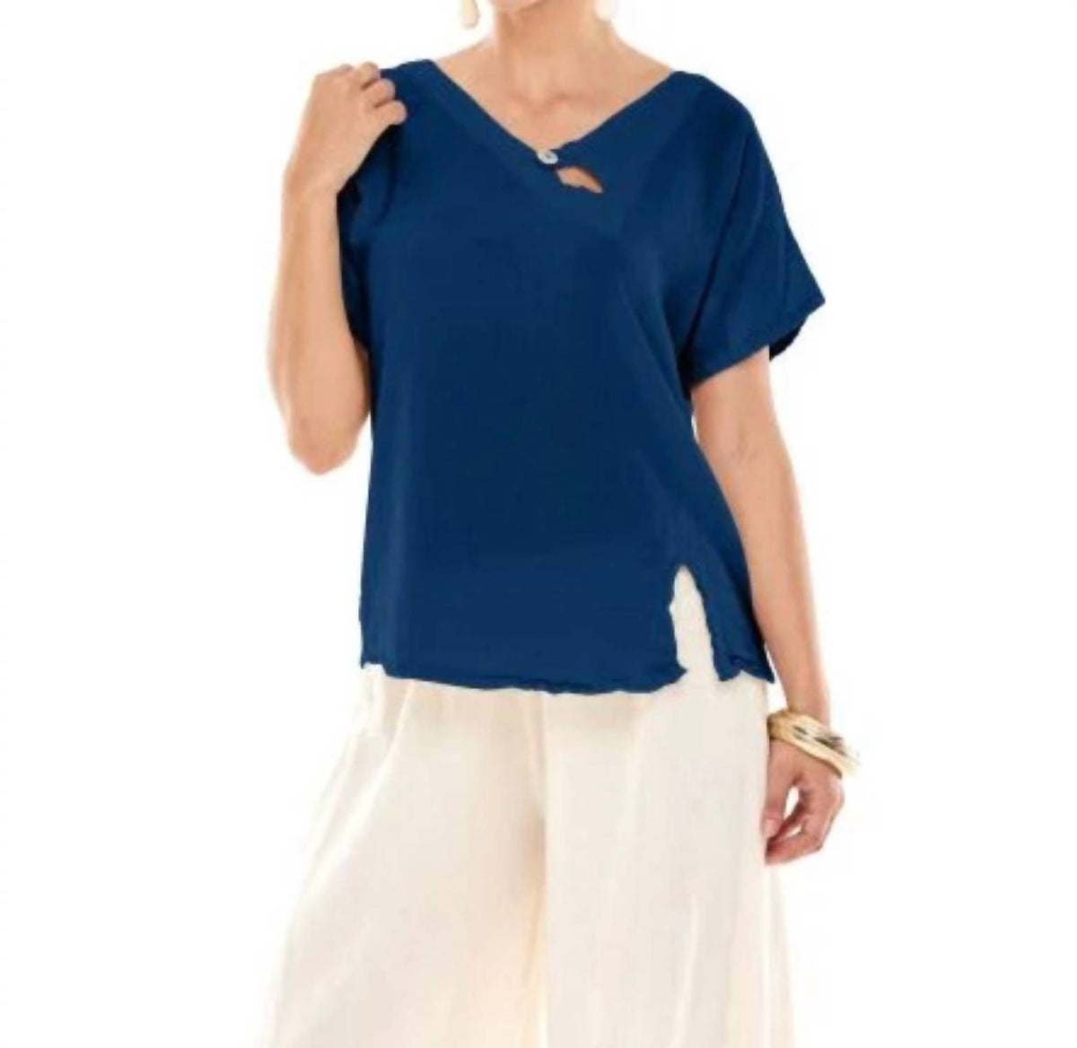 Oh My Gauze! Mike Cotton Top in sapphire - women's t-shirt - detail view