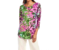 Karen Kane - 3/4 Sleeve Burnout Shirttail Top - Petite Size