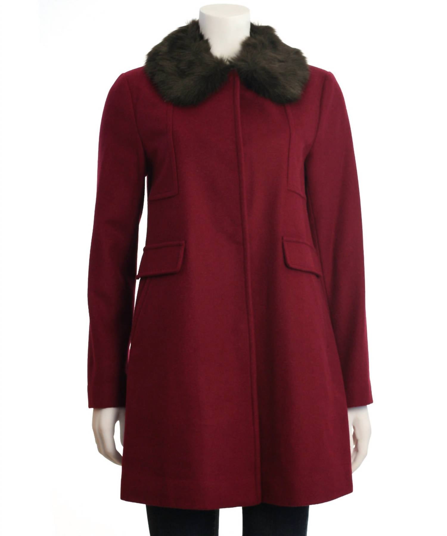 Eliza J - Faux Fur Trim Wool Blend Coat