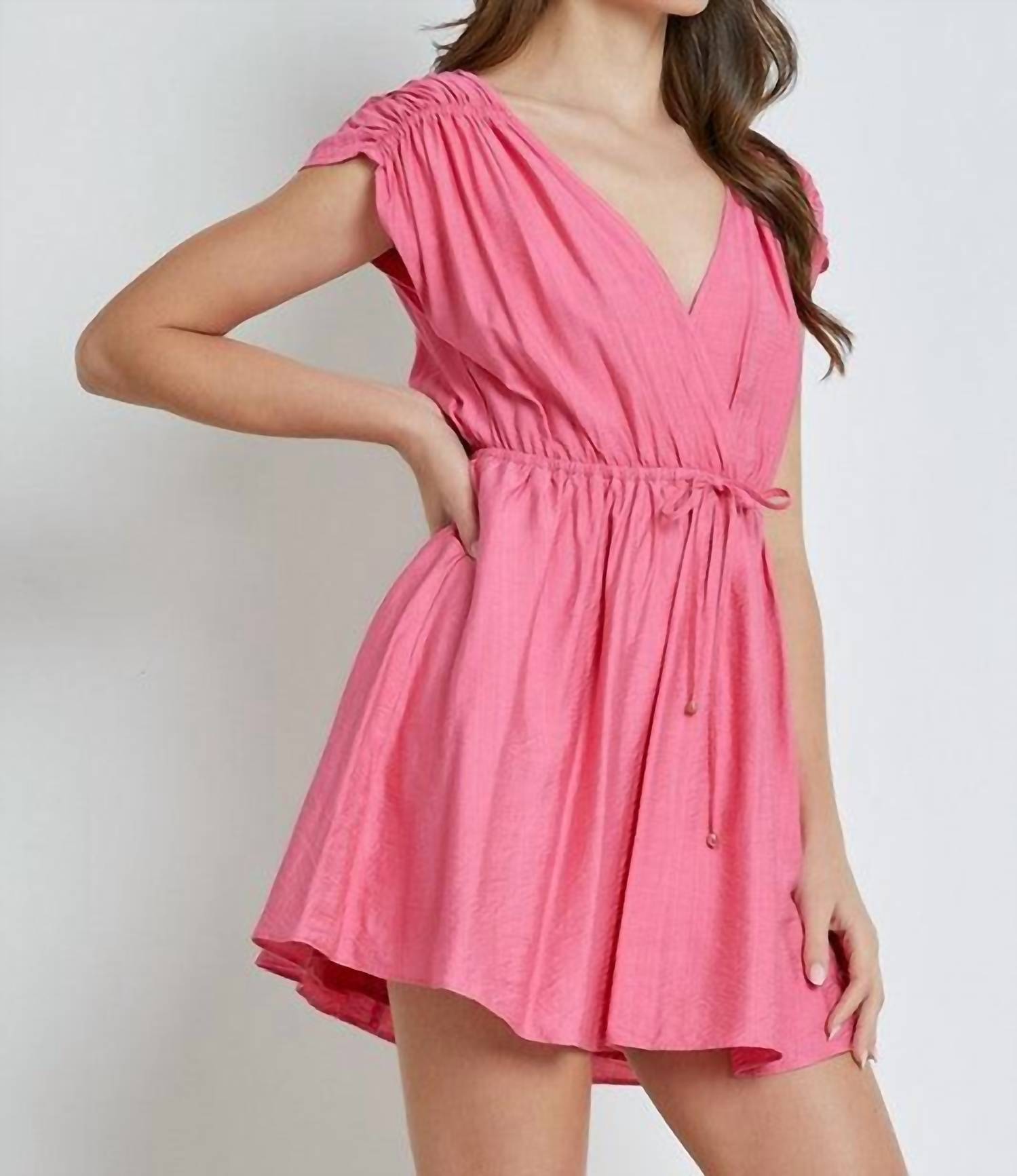 Mustard Seed - Metal Beaded Drawstring Wrap Dress