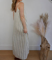NIBI MTK Asher Woven Slip Dress in grey cream stripe - women's dress - detail view