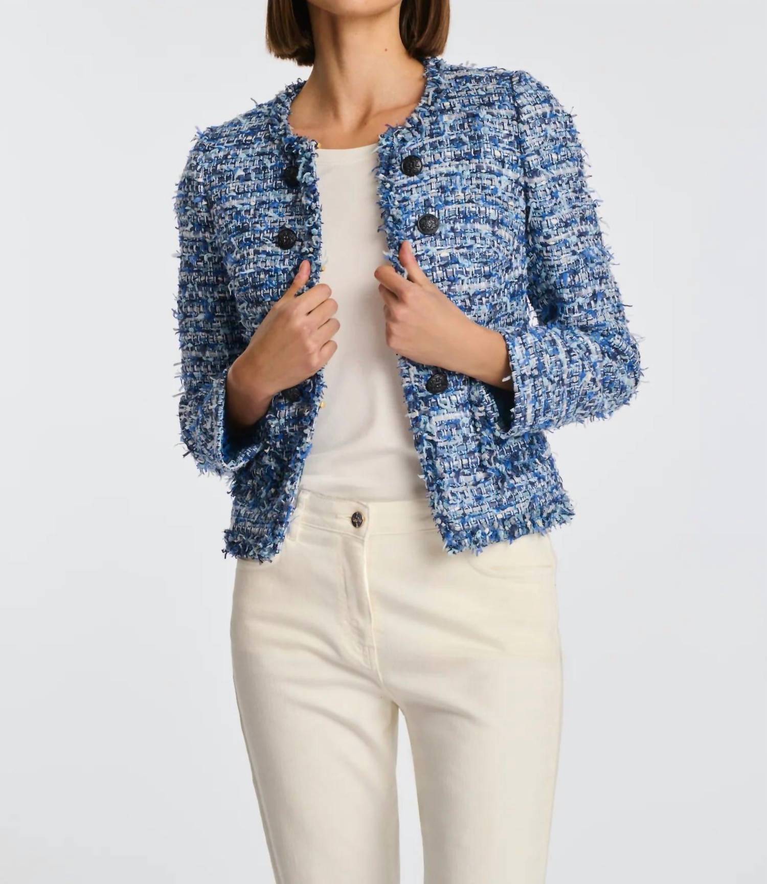 Weill Fringe Tweed Catalyna Jean Jacket in blue - women's jacket