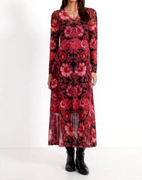 Johnny Was Women's Mesh V Neck Maxi Dress in red - women's dress