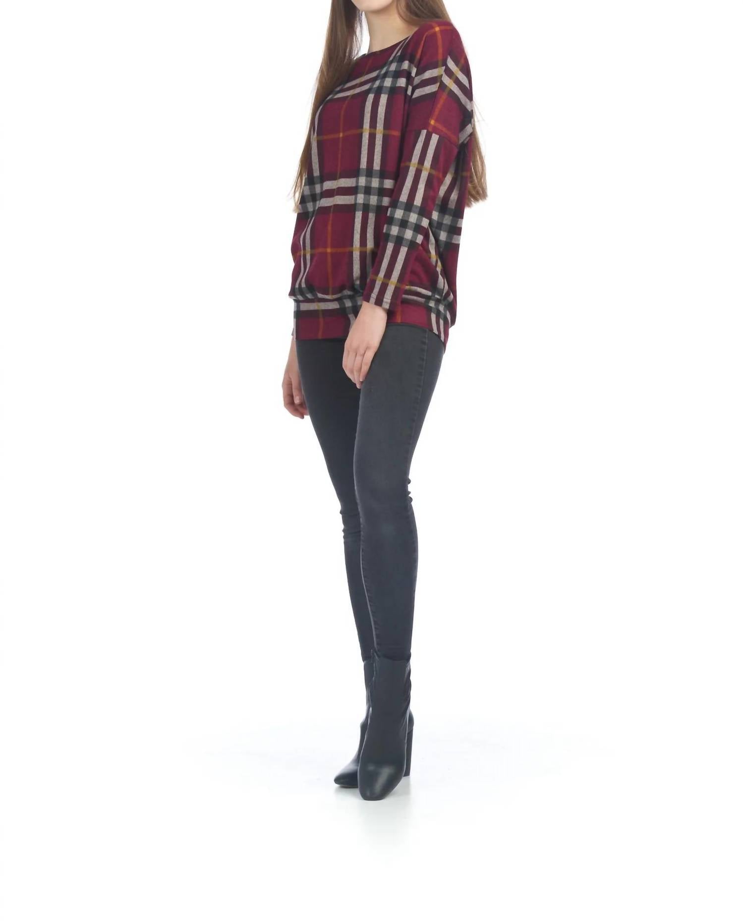 Papillon - Plaid Oversized Sweatshirt With Banded Bottom