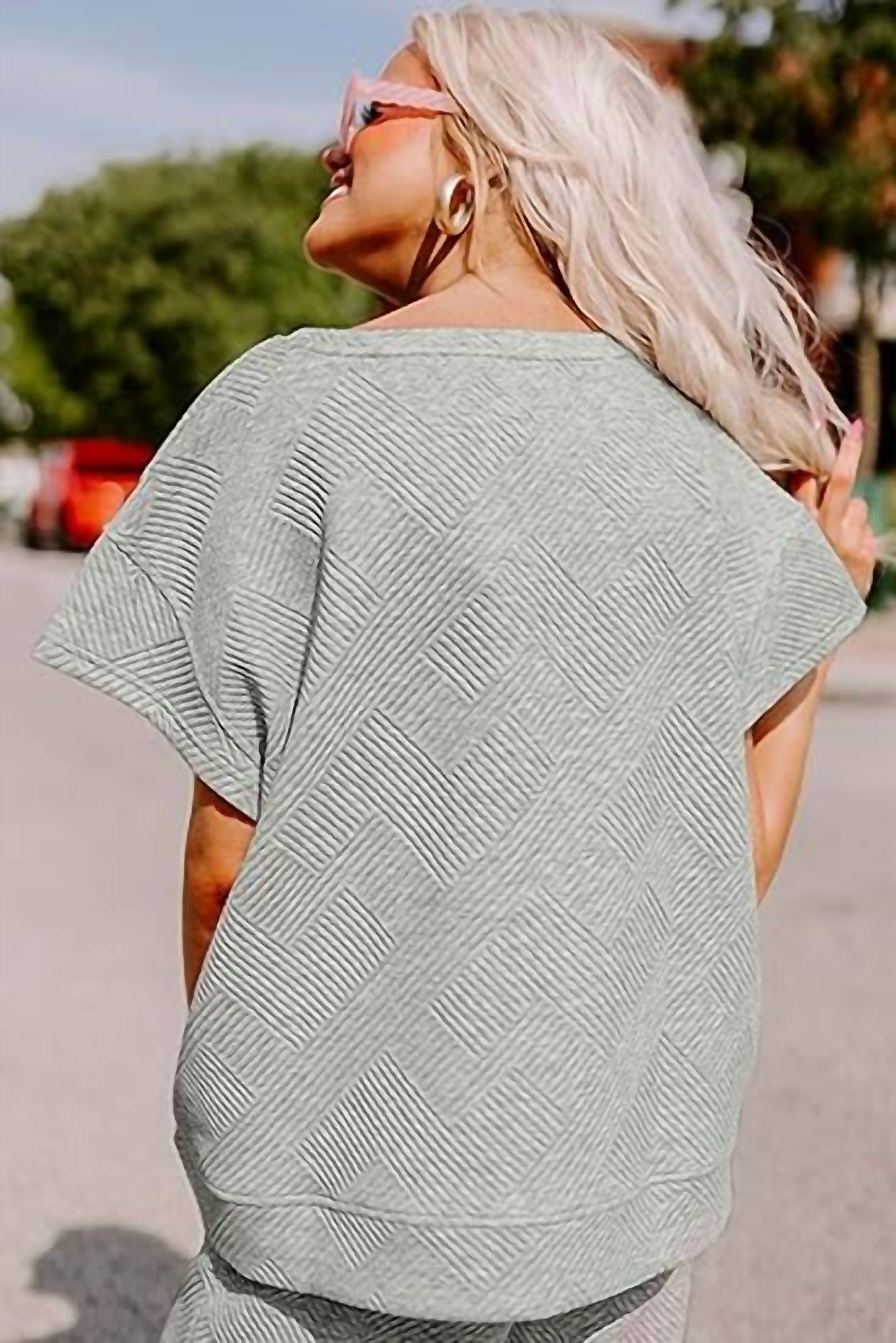 Aapparella Textured T-shirt And Pant Set in gray - women's sleepwear - alternate view