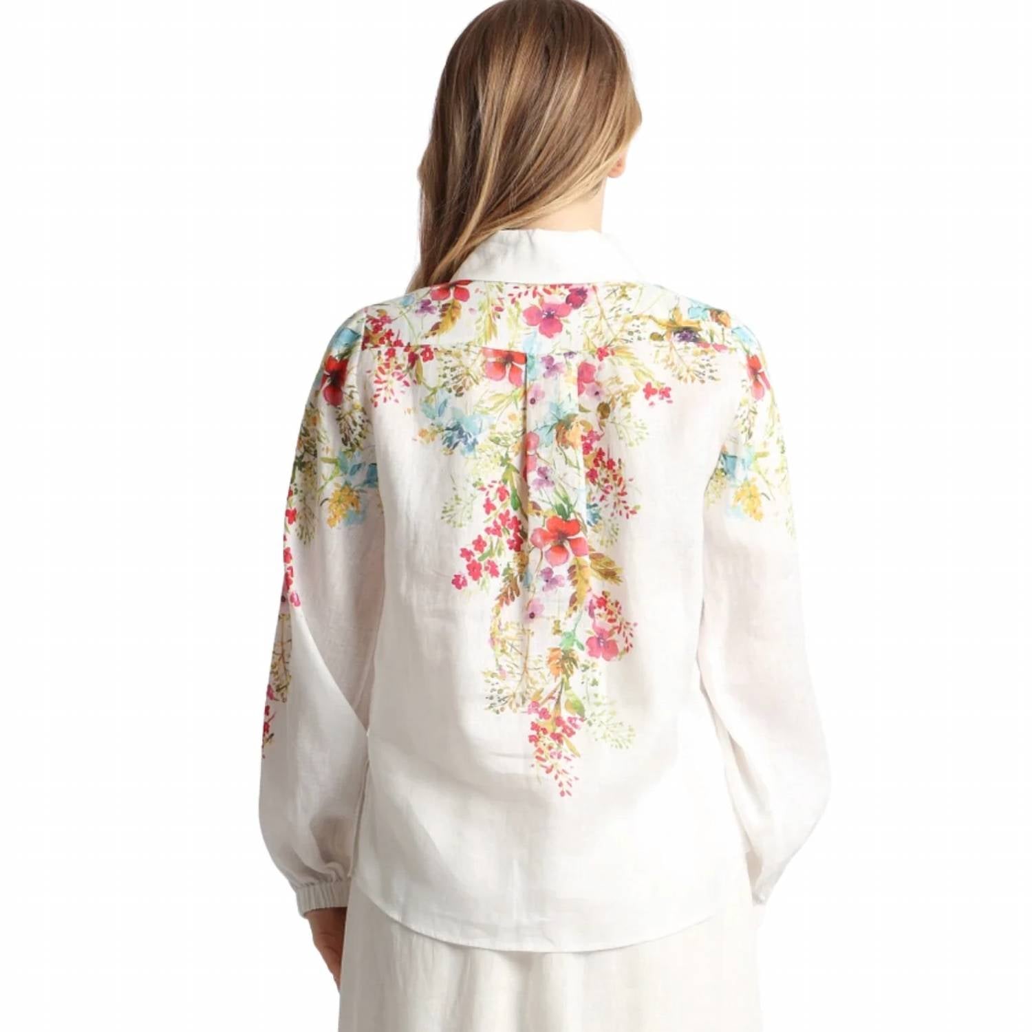 Beulah - Floral Printed Linen Button Up Shirt