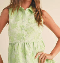 &merci Button Down Texture Sleeveless Mini Dress in lime - women's dress - view 4